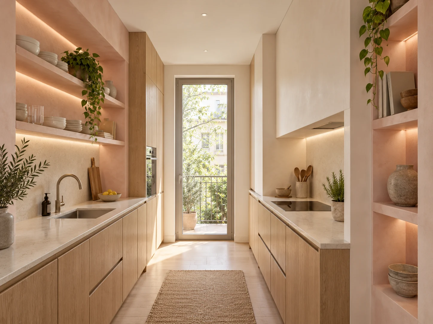 Blush Galley Kitchen AI interior design reference