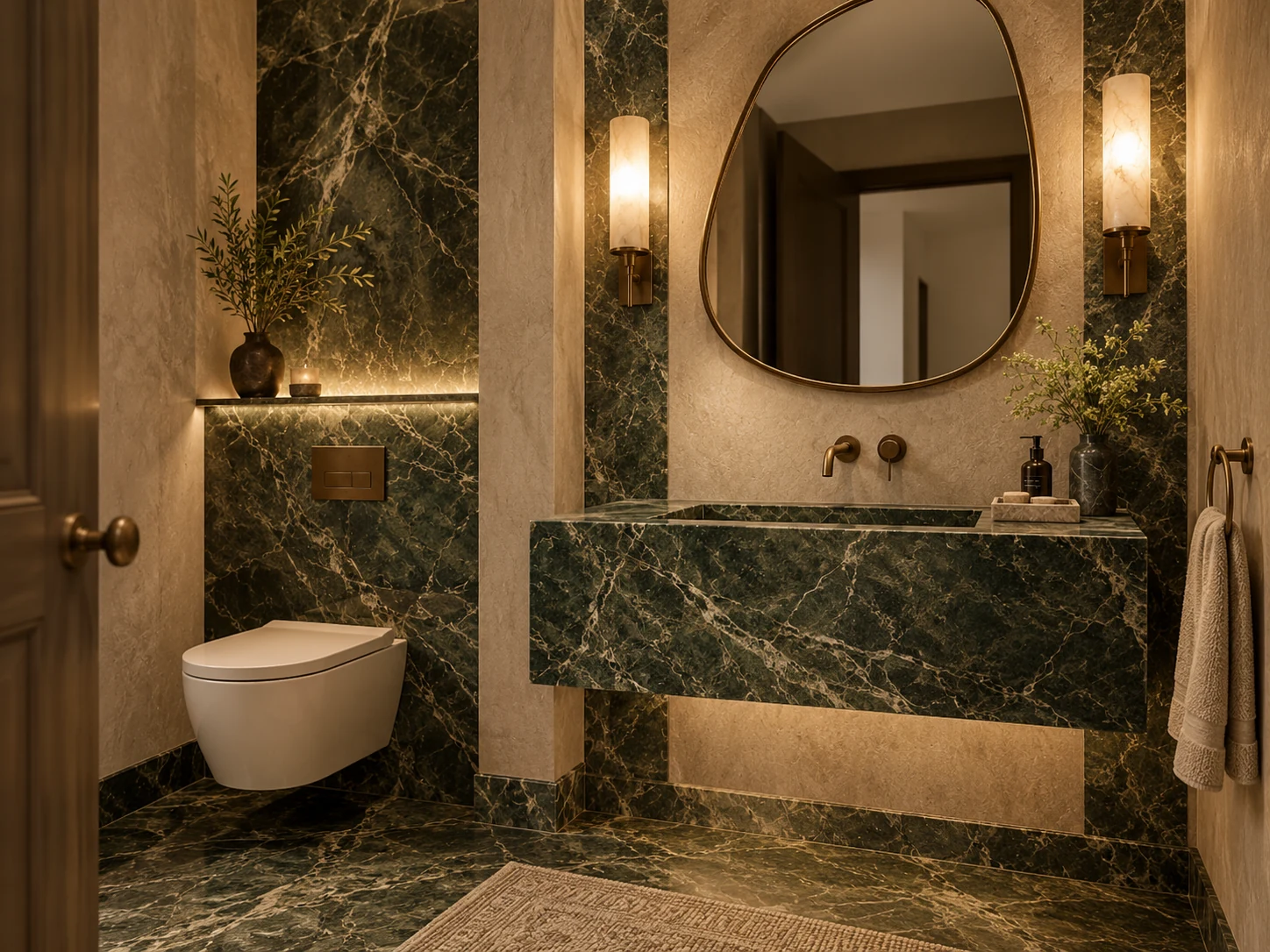 Verde Marble Powder Room AI interior design reference