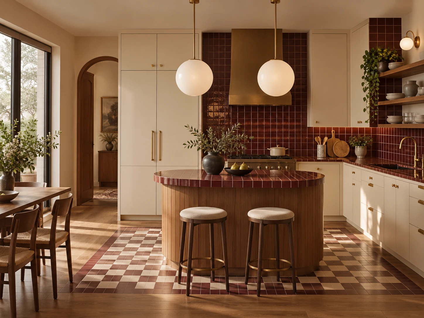Burgundy Tile Kitchen AI interior design reference