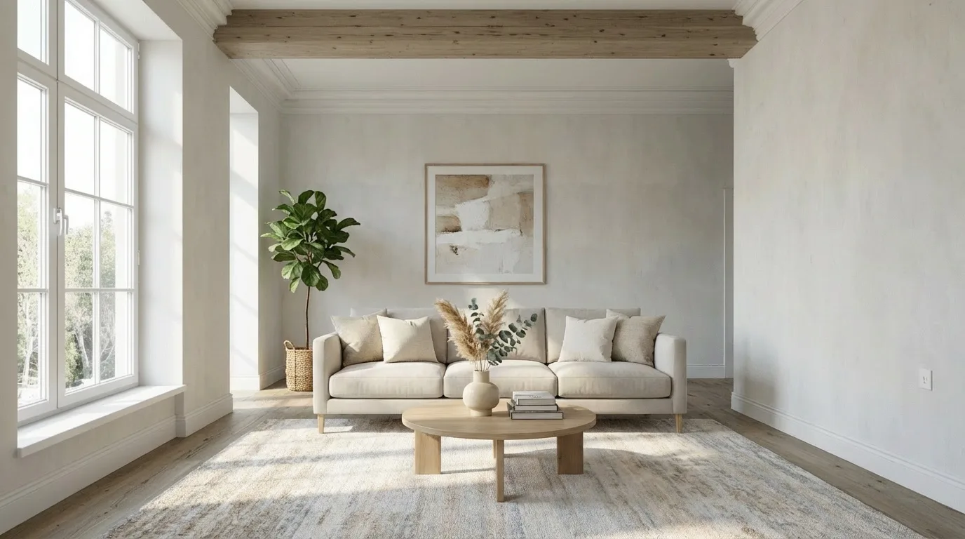 AI interior design concept showing a bright modern living room