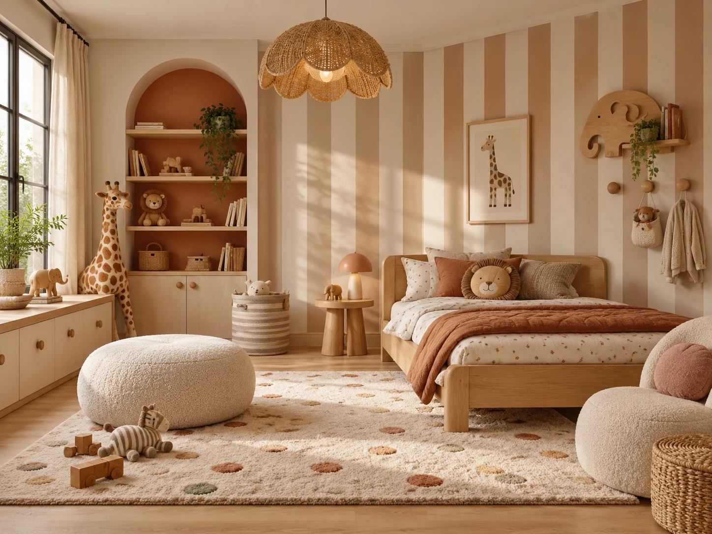 Warm Stripe Kids Room AI interior design reference