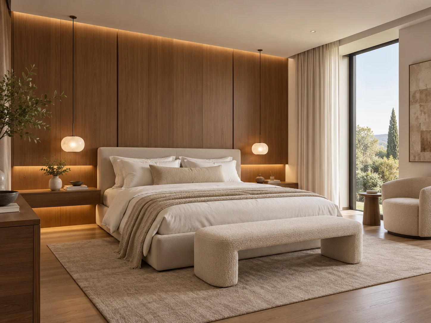 Walnut Glow Bedroom AI interior design reference